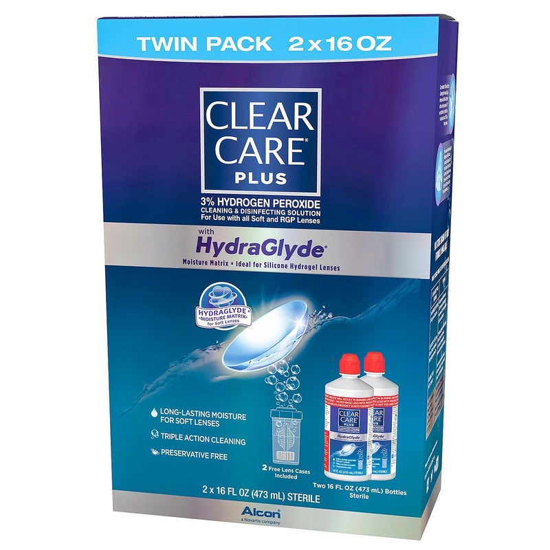 Clear Care Clear Care Plus with Hydraglyde Cleaning & Disinfecting Solution Twin Pack with 2 Lens Cases Included 16 oz  - Image 2