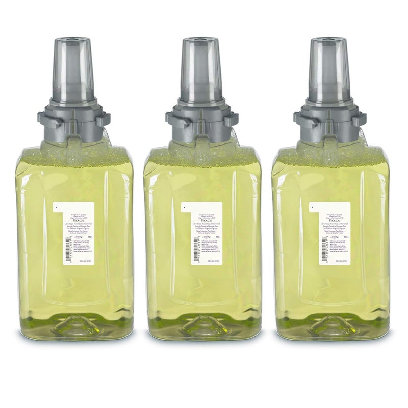 GOJO PROVON Citrus Ginger Foam Hand & Showerwash, EcoLogo Certified, 1250 mL Hand and Shower Soap Refill for PROVON ADX-12 Push-Style Dispenser (Pack of 3) - 8824-03