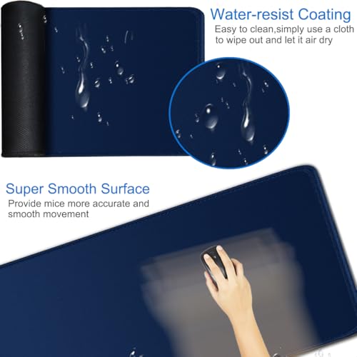 Naukay Large Mouse Pad, 31.5x15.7 inch Large Extended Computer Keyboard Mouse Mat, Water Resist Non-Slip Mousepad Rubber Base Long XXL Desk Mouse Pad for Work & Gaming, Office & Home, Dark Blue - Image 3