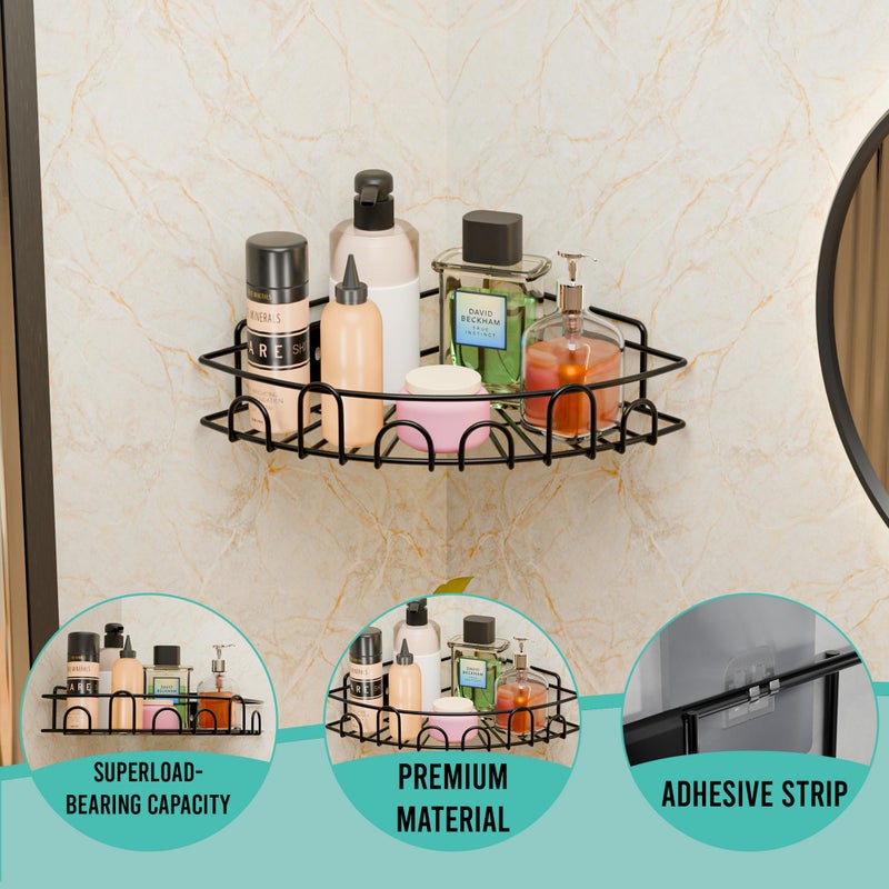 Kuber Industries Metal Self Adhesive Bathroom Organiser with Screws/Corner Shelves/Rack for Wall Adhesive | Triangle Corner Stand Bathroom Accessories | Black - Image 4