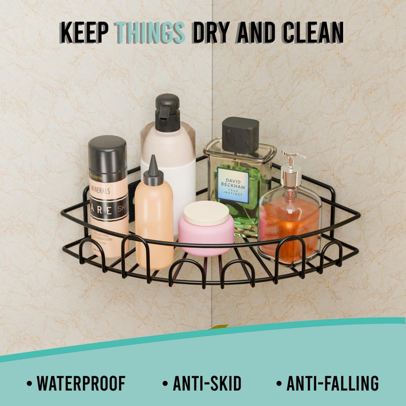 Kuber Industries Metal Self Adhesive Bathroom Organiser with Screws/Corner Shelves/Rack for Wall Adhesive | Triangle Corner Stand Bathroom Accessories | Black - Image 5