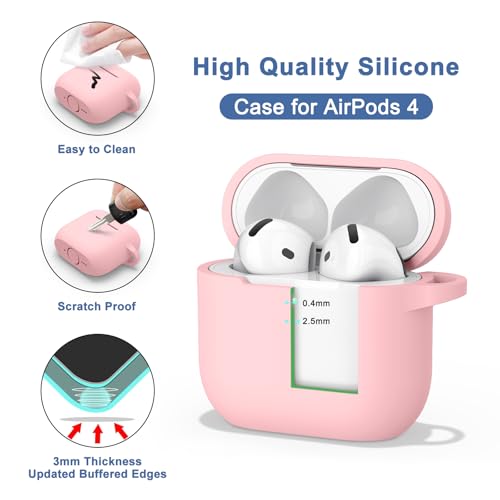 Meliya Case for AirPods 4 (2024), Wireless Charging, Powerful Drop Protection, Tough Magnetic Cover with Cleaning Pen for Apple AirPods 4th Generation- Pink - Image 5