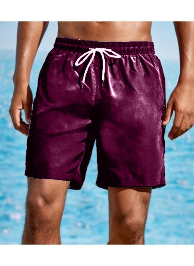 Casual Elastic Waist Drawstring Summer Pool Beach Shorts Linen for Men KU268  - Image 1