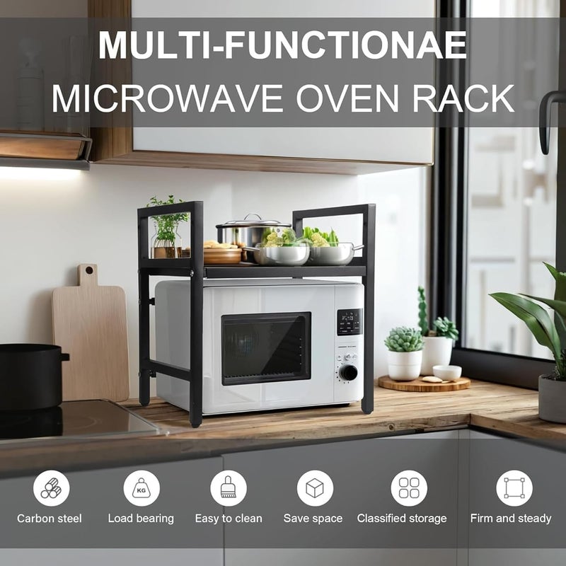 Expandable Microwave Stand,2 Tier Metal Kitchen Countertop Organizer Shelves with Paper Towel Holder and Baskets,Bakers Rack,Microwave Shelf,Microwave Oven Rack,55lbs Weight Capacity - Image 4