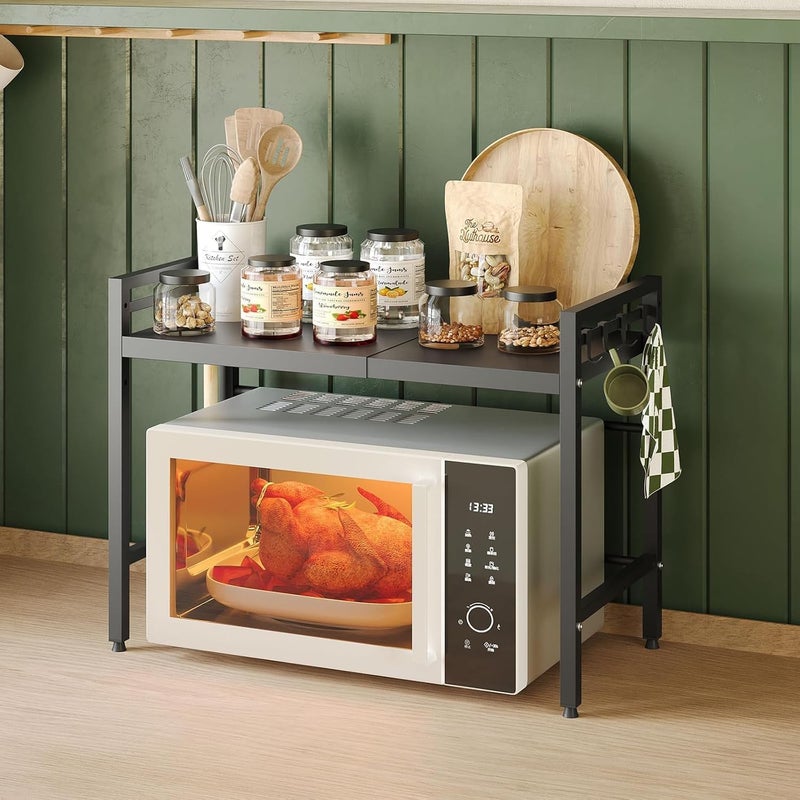 Expandable Microwave Stand,2 Tier Metal Kitchen Countertop Organizer Shelves with Paper Towel Holder and Baskets,Bakers Rack,Microwave Shelf,Microwave Oven Rack,55lbs Weight Capacity - Image 2