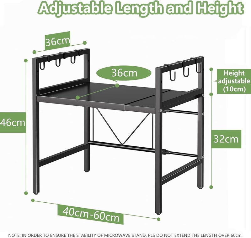Expandable Microwave Stand,2 Tier Metal Kitchen Countertop Organizer Shelves with Paper Towel Holder and Baskets,Bakers Rack,Microwave Shelf,Microwave Oven Rack,55lbs Weight Capacity - Image 3