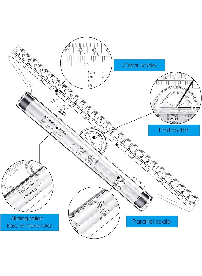 erorex 2 Pieces Plastic Measuring Rolling Ruler Drawing Roller Ruler Parallel Ruler Multifunctional Drawing Design Ruler For Measuring Drafting Student School And Office 6 Inch 12 Inch - Image 2