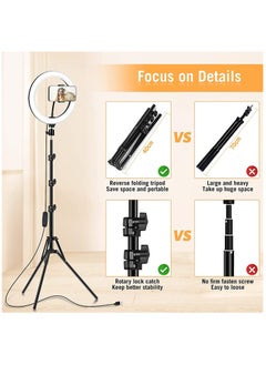 Generic 12 inch Ring Light with Floor Tripod and Desk Stand (Ring light 74" Tall), LED Fill Light with Phone Holder, for Photo Selfie, Video Recording, Meeting  - Image 3