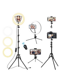 Generic 12 inch Ring Light with Floor Tripod and Desk Stand (Ring light 74" Tall), LED Fill Light with Phone Holder, for Photo Selfie, Video Recording, Meeting  - Image 1