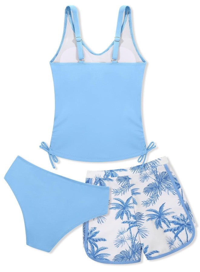 URMAGIC Girls Swimsuits Tankini Set with Shorts Criss Cross Bathing Suits Tween Teen Juniors Girl Two Piece Swimwear Light Blue - Image 4