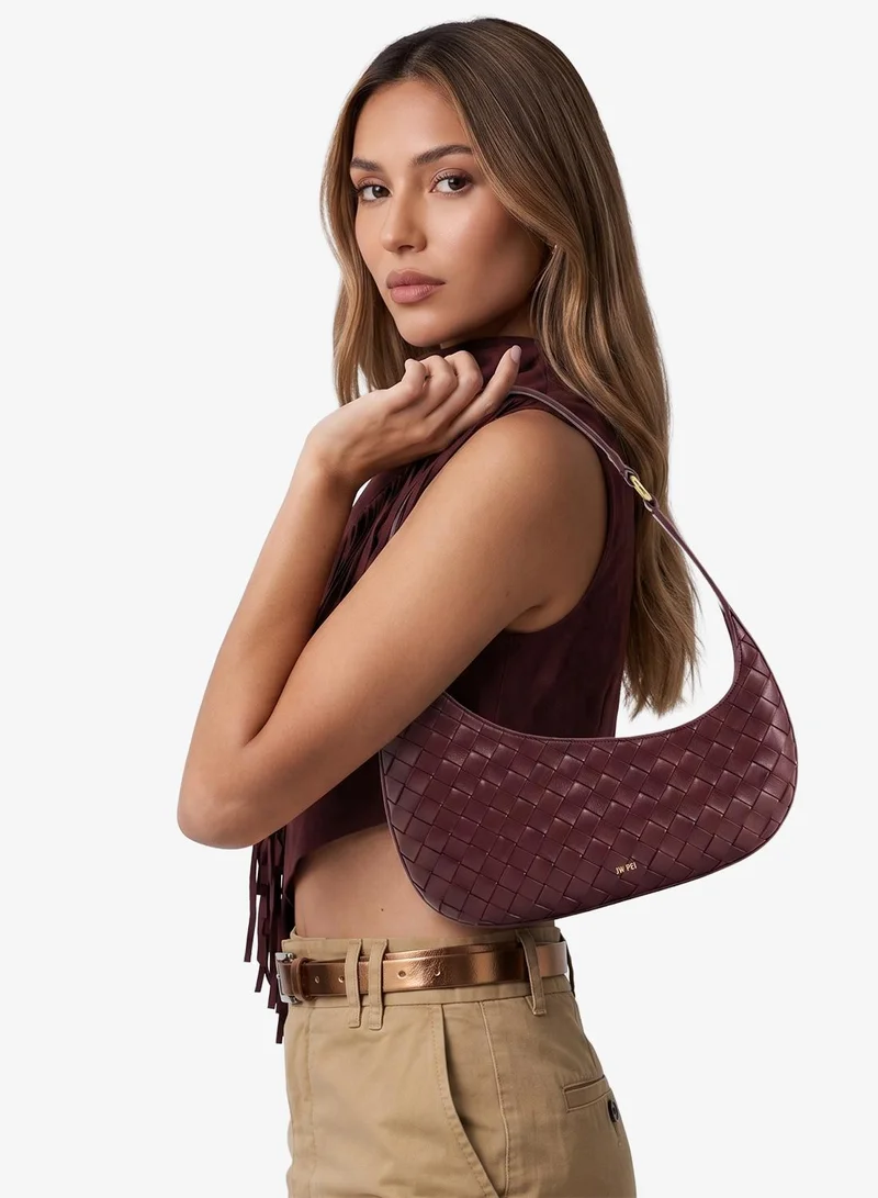 Jw Pei Burgundy Harlee Weave Texture Shoulder Bag for Women | Best Price UAE