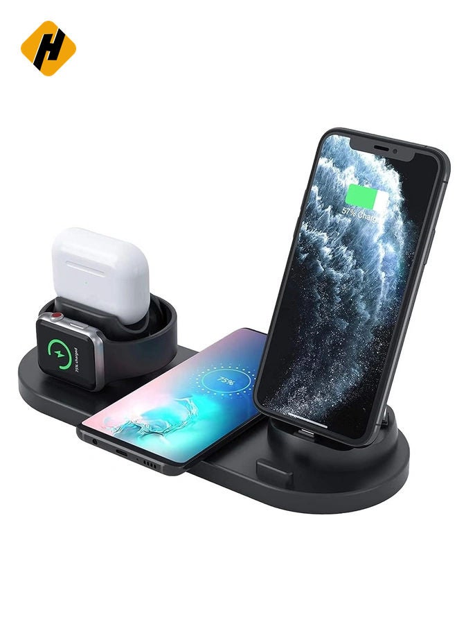 HuHa 6-in-1 Wireless Charging Stand for iPhone/Android/Type-C with USB Port, Charger Dock Station for Apple Watch/AirPods/Samsung/Huawei/LG/HTC  - Image 1