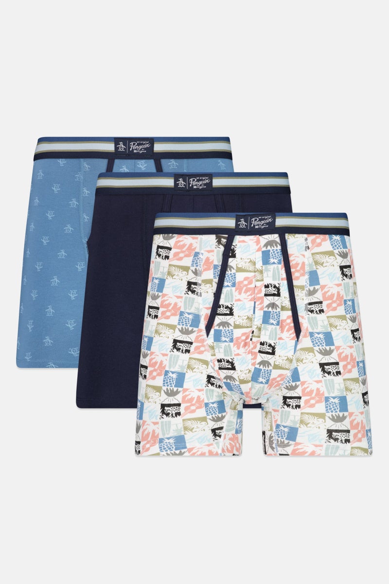 Original Penguin Men 3 Pcs Brand Logo Pull On Boxer Briefs, Multicolor - Image 1
