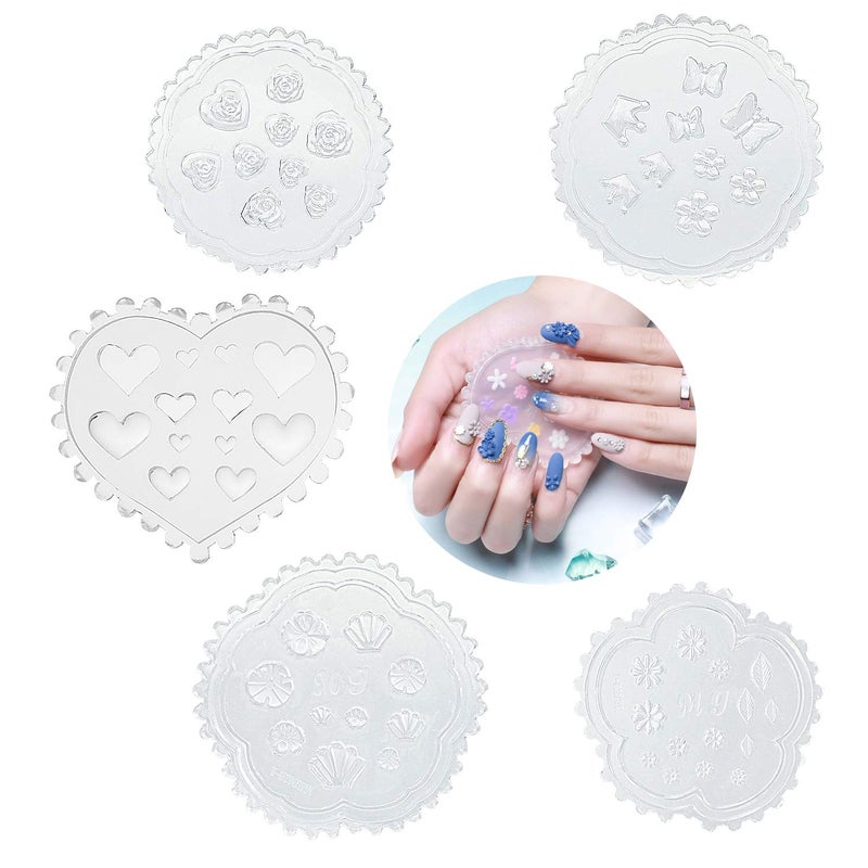 Konsait 5 Pack 3D Nail Art Mold Silicone assorted Nail Art Cabochon Decortive Mold Nail Art Making Tools Silicone Carved Mold Template Mould Kit