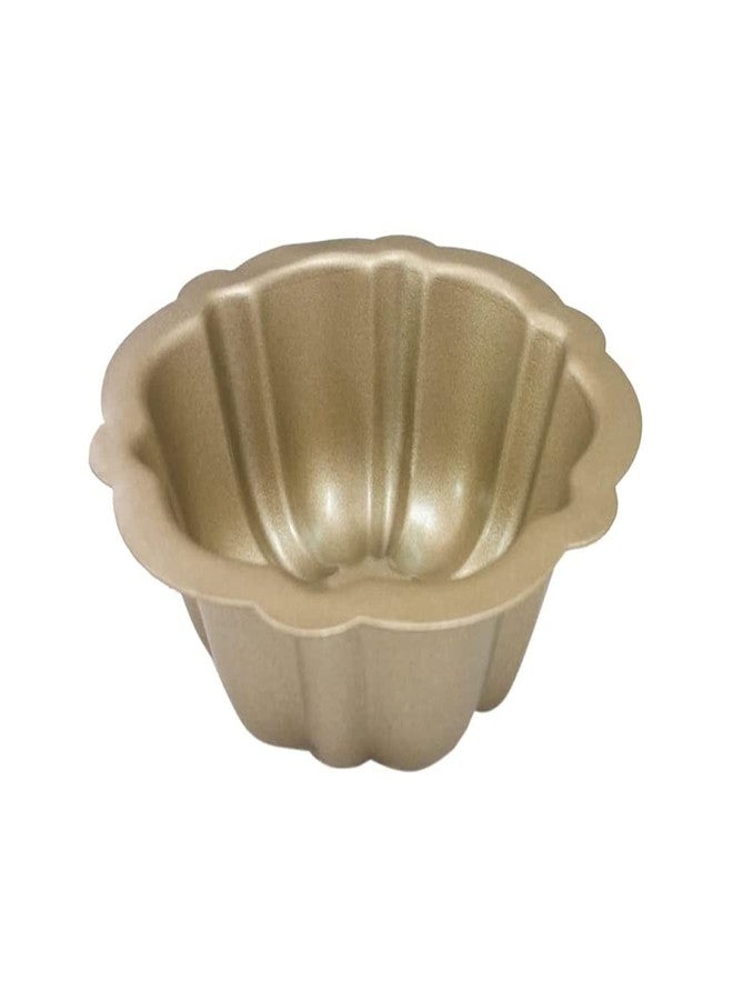 MGGi 4 Pack Mini Cake Pan, 4 Inch Nonstick Fluted Tube Cake Pans, Black Carbon Steel Fluted Cake Mini Oven Baking Mold Metal Round Pumpkin Shaped Cake Mould for Cupcake,Muffin,Brownie,Pudding - Gold - Image 2