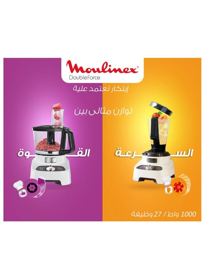 Moulinex Double Force Food Processor with 8 attachments, 27 functions, 3 L Bowl, 2 L Blender, 1000 W FP823125 Black / White - Image 4