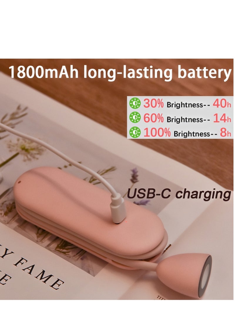 McmhyingPop 3-in-1 Book Lamp, Rechargeable Neck Reading light, Foldable Mini Desk Lamp, Night Light, Flashlight, Office Reading Lamp, 360-Degree Adjustable Flexible Gooseneck, Three Lighting Modes, 1800mAh Large Capacity Battery, Pink - Image 4