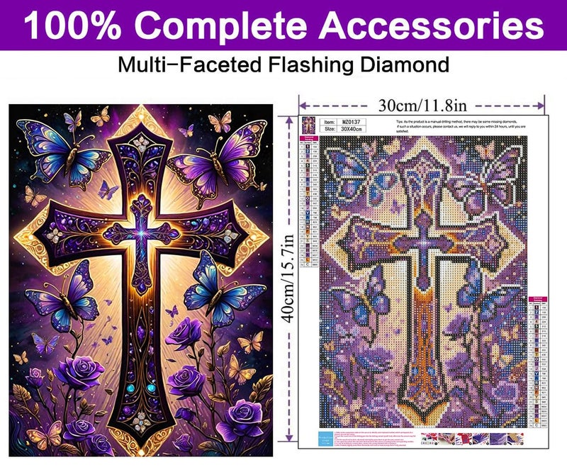 croshom Cross Diamond Art Kits for Adults-DIY 5D Religion Diamond Painting Kits for Adults Beginners, Full Drill Paint by Diamonds Art Painting Christ Crafts for Home Wall Art Decor 12x16in - Image 2
