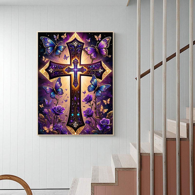 croshom Cross Diamond Art Kits for Adults-DIY 5D Religion Diamond Painting Kits for Adults Beginners, Full Drill Paint by Diamonds Art Painting Christ Crafts for Home Wall Art Decor 12x16in - Image 4