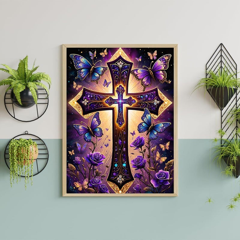 croshom Cross Diamond Art Kits for Adults-DIY 5D Religion Diamond Painting Kits for Adults Beginners, Full Drill Paint by Diamonds Art Painting Christ Crafts for Home Wall Art Decor 12x16in - Image 3