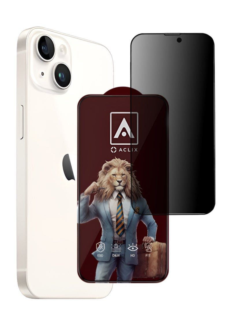 ACLIX Antistatic ESD Dust Proof Premium Quality High Definition Anti-Spy Privacy Tempered Glass Screen Protector Designed For  iPhone 14 - Image 1