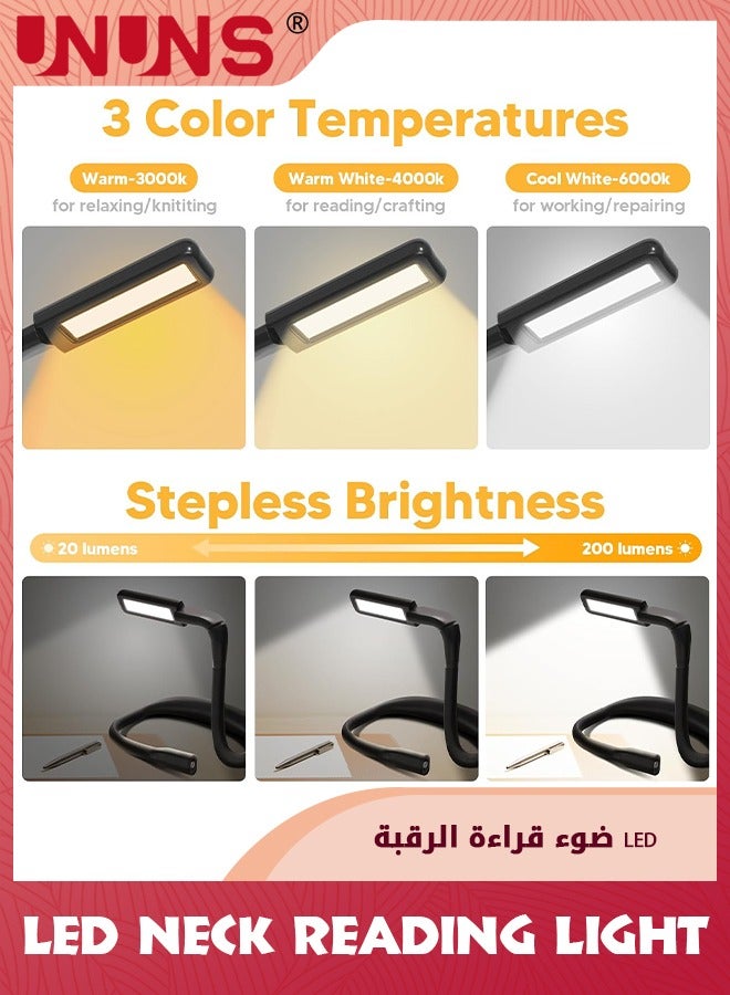 UNUNS LED Neck Reading Light,Book Light In Bed,Adjustable Brightness Desk Lamp,3 Color With Bendable Arms,Suitable For Repairing,Night Running,Walking,Knitting,Camping - Image 3