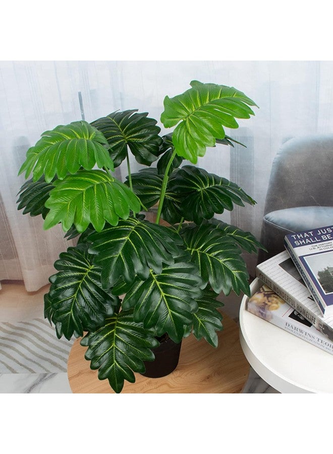 Artificial Monstera Deliciosa Plant，18 Leaves Artificial Tropical Monstera， Faux Fake Monstera Turtle Leaf Tropical Large Palm Tree Leaves Plant Outdoor UV Resistant Plastic Plants (D) - Image 4