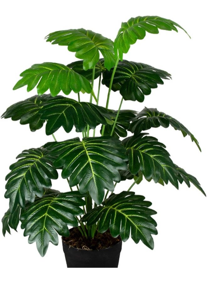 Artificial Monstera Deliciosa Plant，18 Leaves Artificial Tropical Monstera， Faux Fake Monstera Turtle Leaf Tropical Large Palm Tree Leaves Plant Outdoor UV Resistant Plastic Plants (D) - Image 1
