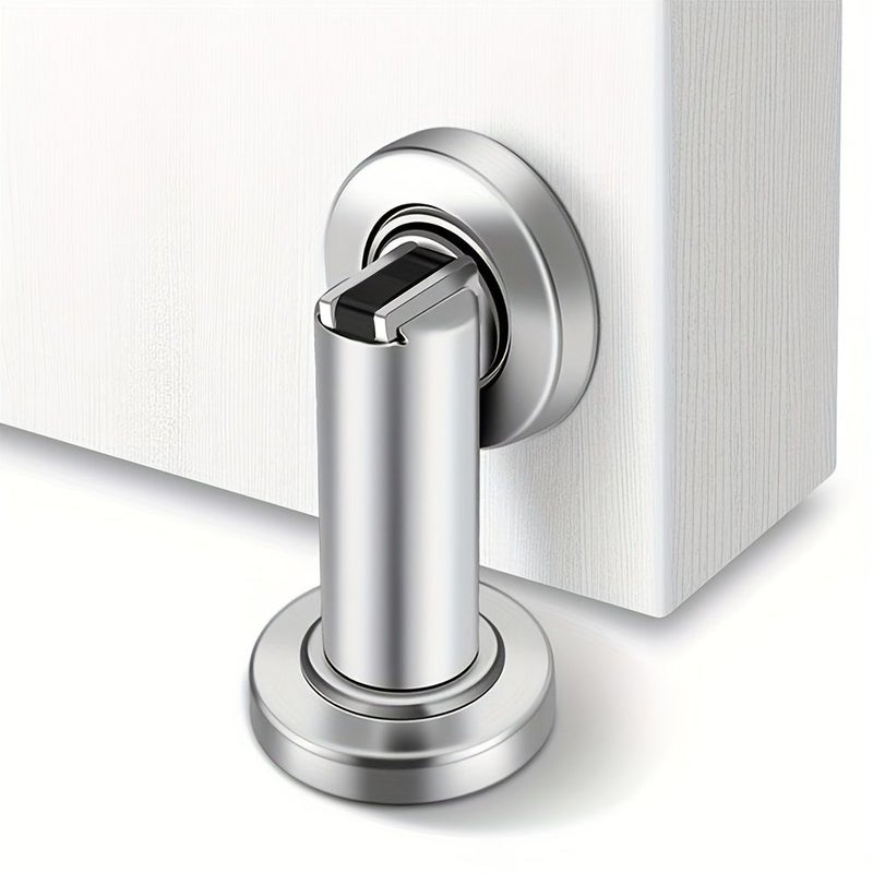 Silvery 4Pcs Heavy Duty Stainless Steel Magnetic Door Catch Holder Wall Floor Mount Stop - Image 4