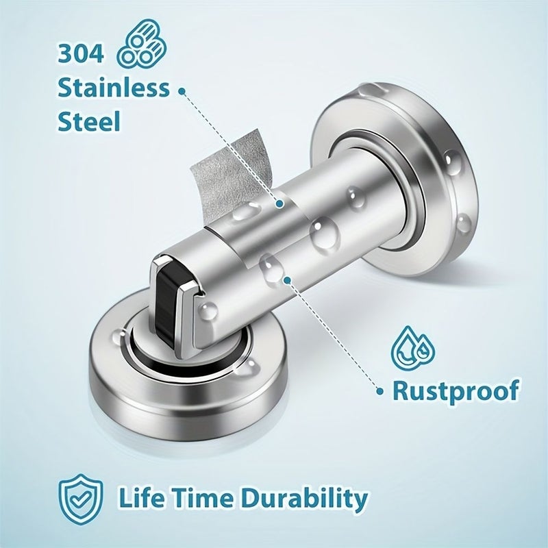 Silvery 4Pcs Heavy Duty Stainless Steel Magnetic Door Catch Holder Wall Floor Mount Stop - Image 2