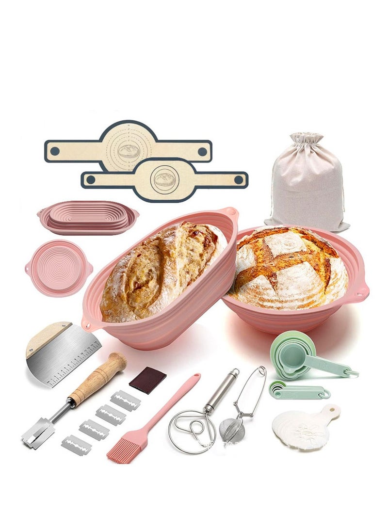 12-Piece Set Silicone Bread Proofing Basket, Sourdough Starter Kit Bread Proofing Basket Set,Complete Baking Supplies, Comes with Two Upgraded Silicone Bread Proofing Baskets, Foldable Silicone Brea - Image 1
