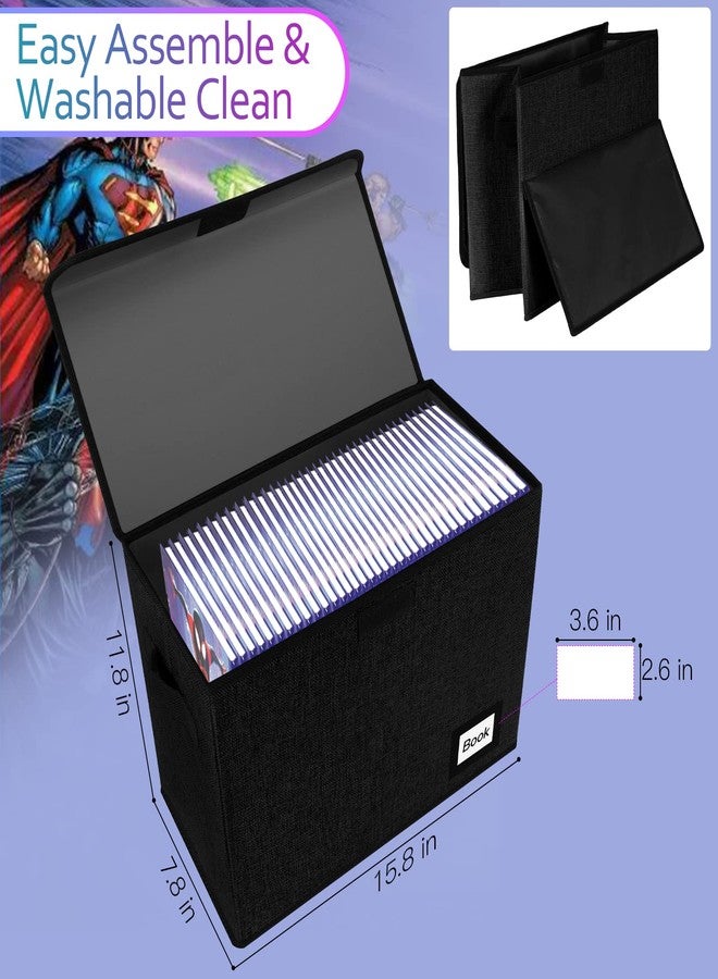 YNSZAS Comic Book Storage Box 15.8" X 7.8" X 11.8", Collapsible Holds 160-180 Comic Book Organizer Heavy Duty Bin Container Holder Shelf (Black) - Image 4