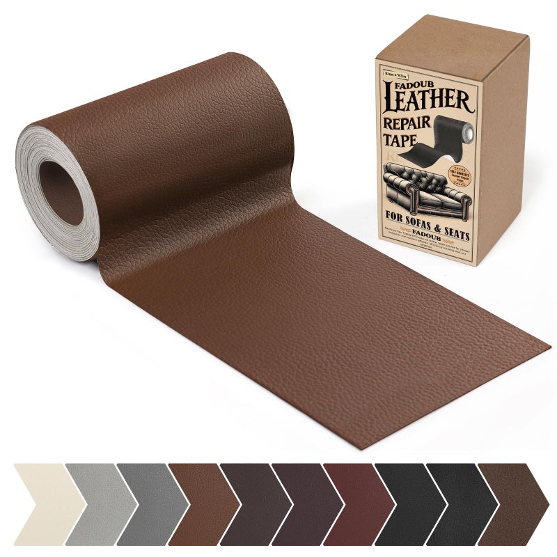Fadoub Leather Repair Patch 4 x 63In Self Adhesive Leather Repair Tape for Furniture Vinyl Repair Tape for Repairing Vinyl Couch Sofa Car Seats Car Interior Brown - Image 3