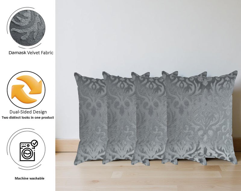 STARNSTYLE Velvet Decorative Cushion Cover 16x16 Inch - Set of 4, Soft Solid Damask Square Throw Pillow Covers for Sofa, Living Room or Home Decor - 40x40 cm Grey - Image 2