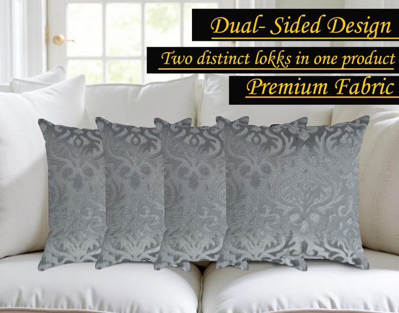 STARNSTYLE Velvet Decorative Cushion Cover 16x16 Inch - Set of 4, Soft Solid Damask Square Throw Pillow Covers for Sofa, Living Room or Home Decor - 40x40 cm Grey - Image 3