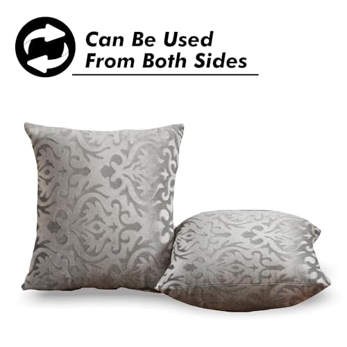 STARNSTYLE Velvet Decorative Cushion Cover 16x16 Inch - Set of 4, Soft Solid Damask Square Throw Pillow Covers for Sofa, Living Room or Home Decor - 40x40 cm Grey - Image 5