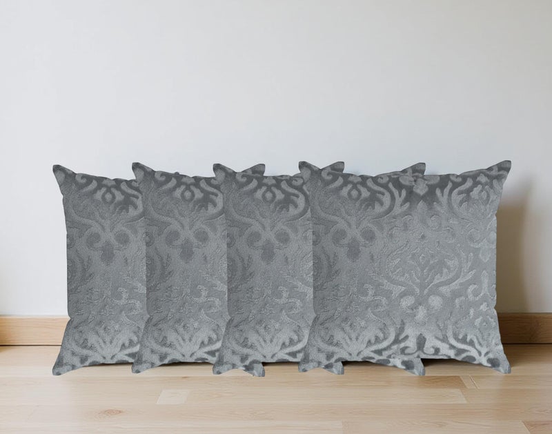 STARNSTYLE Velvet Decorative Cushion Cover 16x16 Inch - Set of 4, Soft Solid Damask Square Throw Pillow Covers for Sofa, Living Room or Home Decor - 40x40 cm Grey - Image 1