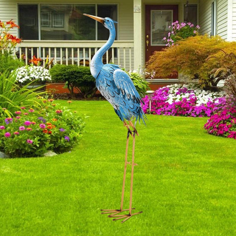 Nacome Large Standing Blue Metal Crane Garden Statue Indoor Outdoor Heron Animal Sculpture for Patio Backyard Porch Yard Bird Art Lawn Decor 366inch Gifts for Grandma Mom