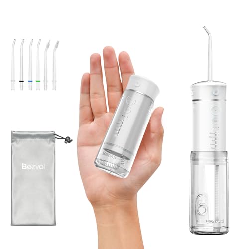 Bezvoi Water Flosser Mini Cordless Portable: 5 Modes Travel Water Dental Floss with Telescopic Water Tank, IPX7 Waterproof Oral Irrigator for Teeth Cleaning Gums,Orthodontic,Braces Care (White) - Image 1