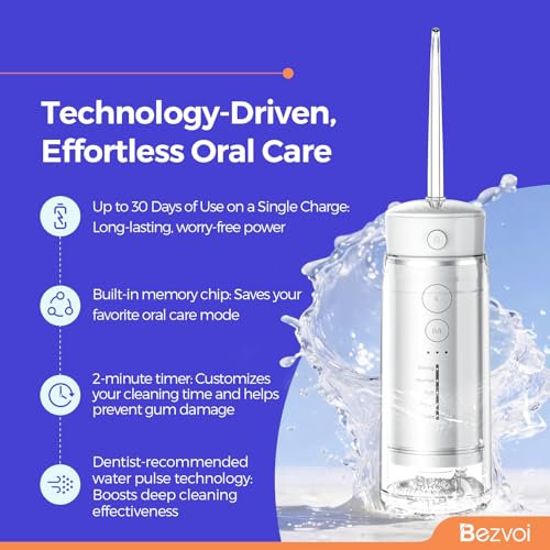 Bezvoi Water Flosser Mini Cordless Portable: 5 Modes Travel Water Dental Floss with Telescopic Water Tank, IPX7 Waterproof Oral Irrigator for Teeth Cleaning Gums,Orthodontic,Braces Care (White) - Image 5