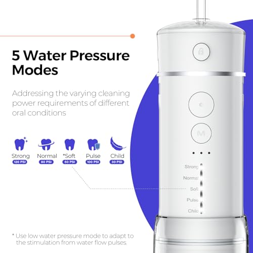 Bezvoi Water Flosser Mini Cordless Portable: 5 Modes Travel Water Dental Floss with Telescopic Water Tank, IPX7 Waterproof Oral Irrigator for Teeth Cleaning Gums,Orthodontic,Braces Care (White) - Image 4