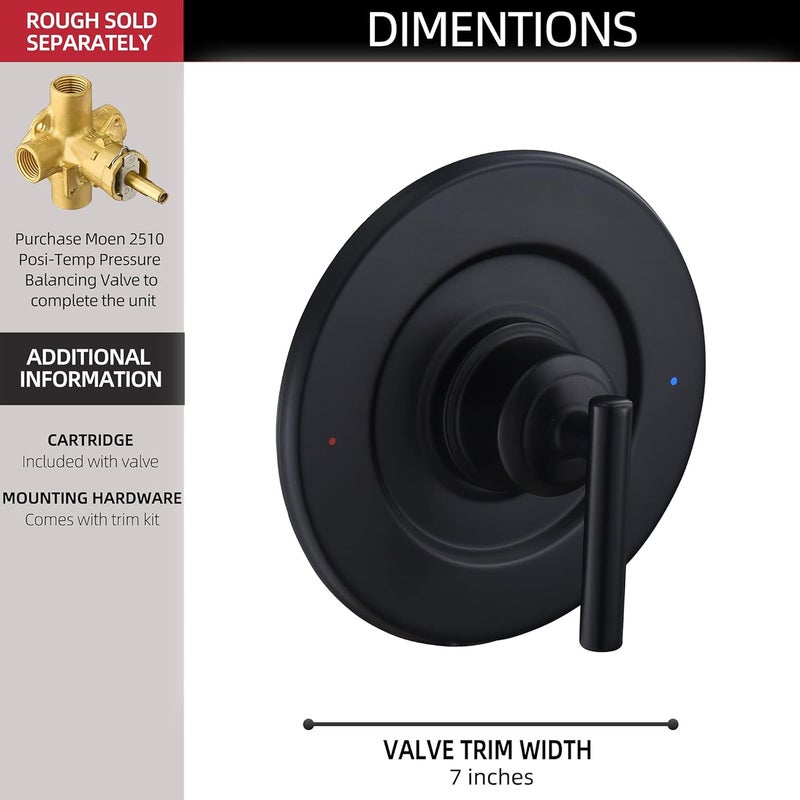 Tearel Replacement for Moen T2901BL Gibson Posi-Temp Valve Trim Kit, Matte Black - Image 4