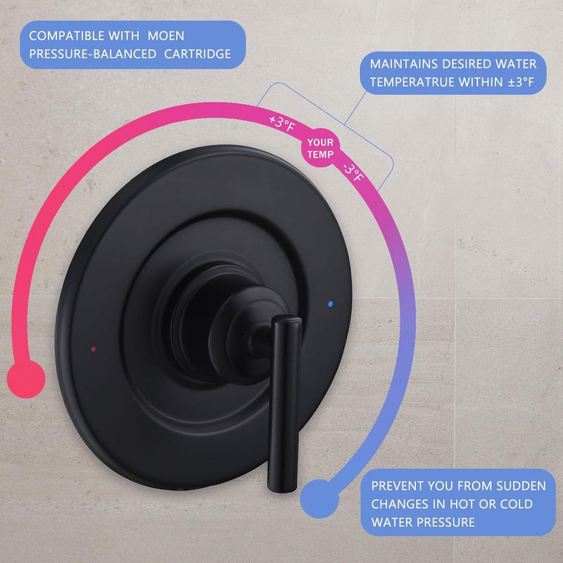 Tearel Replacement for Moen T2901BL Gibson Posi-Temp Valve Trim Kit, Matte Black - Image 5