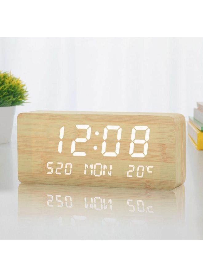 1501 LED Perpetual Calendar Week Wooden Alarm Clock Thermometer Weekday Alarm Clock - Image 1