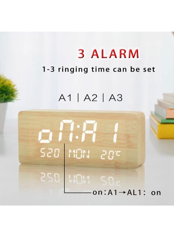 1501 LED Perpetual Calendar Week Wooden Alarm Clock Thermometer Weekday Alarm Clock - Image 2