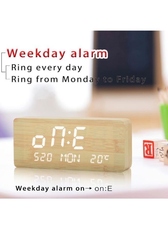 1501 LED Perpetual Calendar Week Wooden Alarm Clock Thermometer Weekday Alarm Clock - Image 3