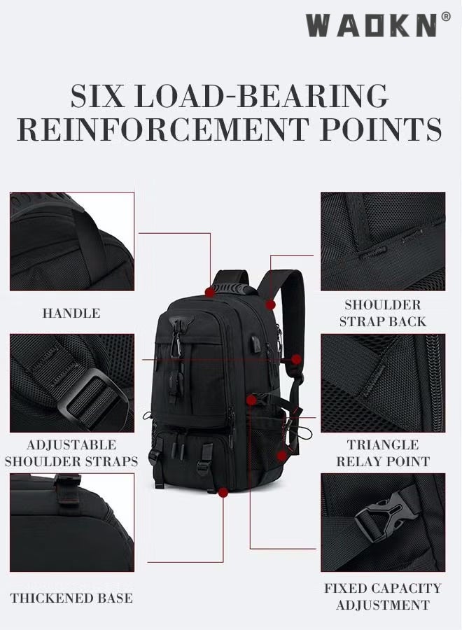 WAOKN Extra Large Travel Backpack,Unisex Independent Shoes Compartment Hiking Backpack 60L Large Capacity Expandable Luggage Bag with USB Port for Sports Travel Outdoor Business Trip Work Black  - Image 4