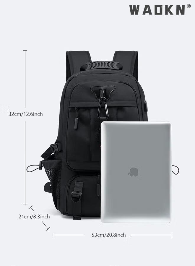 WAOKN Extra Large Travel Backpack,Unisex Independent Shoes Compartment Hiking Backpack 60L Large Capacity Expandable Luggage Bag with USB Port for Sports Travel Outdoor Business Trip Work Black  - Image 5