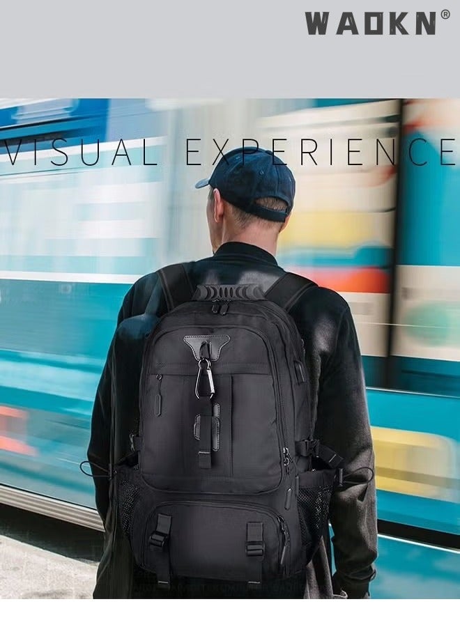 WAOKN Extra Large Travel Backpack,Unisex Independent Shoes Compartment Hiking Backpack 60L Large Capacity Expandable Luggage Bag with USB Port for Sports Travel Outdoor Business Trip Work Black  - Image 3