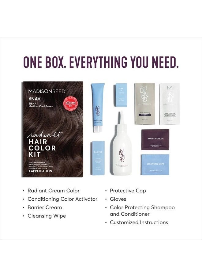 Madison Reed - Radiant Hair Color Kit, Medium Smoky Brown for 100% Gray Coverage, Ammonia-Free, 6NAV Siena Brown, Permanent Hair Dye, Pack of 1 - Image 1
